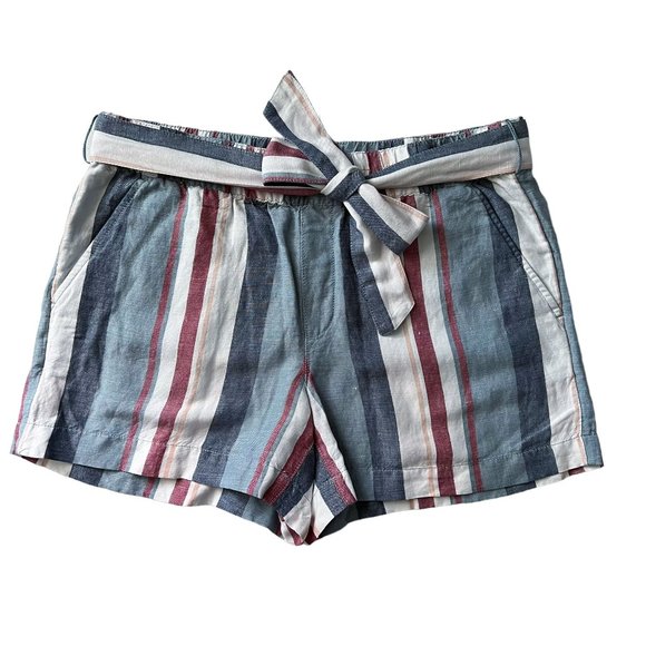LOFT Pants - LOFT Belted Linen Shorts in Stripe